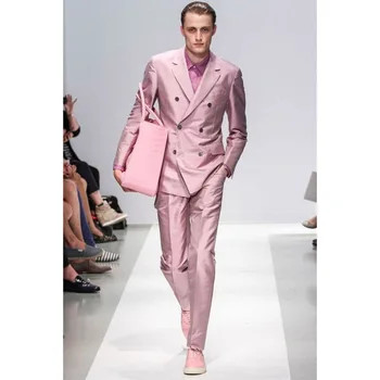 Новое поступление, розовый свадебный мужской костюм из 2 предметов (пиджак + брюки + галстук), Сшитые на заказ двубортные смокинги для жениха, приталенные мужские костюмы
