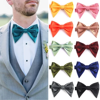 Новые мужские галстуки-бабочки, предварительно завязанные, галстуки-бабочки большого размера, глянцевая ткань, однотонный мужской галстук-бабочка для свадебной вечеринки