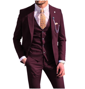 Новые мужские костюмы 2023 года, приталенный смокинг для жениха, мужской блейзер + брюки + жилет из 3 предметов, Костюм Homme