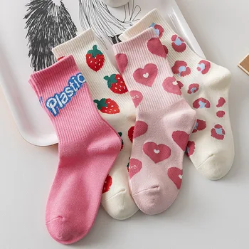 Новые розовые носки, повседневная модная уличная одежда в стиле харадзюку, женские носки с клубничным принтом, милые носки для девочек в японском стиле Каваи, женские носки Sox