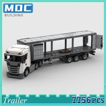 Новый грузовой прицеп MOC с раздвижными шторками, тягач Transporter 6x4, строительные блоки в стиле Хай-тек, автомобильные игрушки в подарок