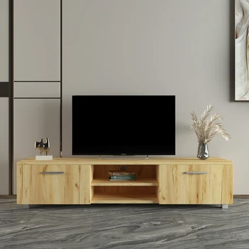 Новый дизайн подставки для телевизора коричневого цвета, большое пространство для хранения, тумба для телевизора для гостиной, 4 цвета [В наличии в США]