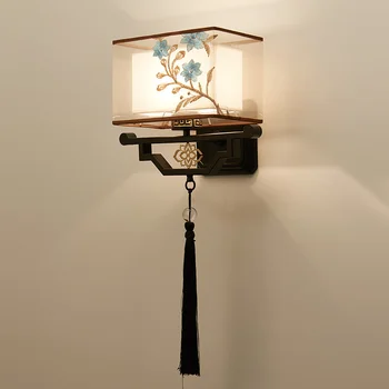 Новый китайский прикроватный настенный светильник, украшение гостиной, фоновая стена, Спальня, кабинет, лампа для прохода, современный простой тканевый светильник, бра