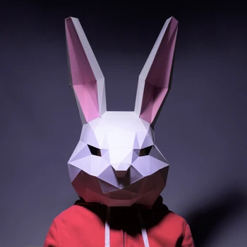 Носимая маска кролика, бумажная модель животного, косплей, 3D Головные уборы Оригами, сделанные своими руками, Рождество, Хэллоуин, выпускной вечер, подарки для девочек