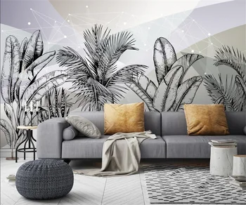 Обои на заказ Современный скандинавский Абстрактный геометрический тропический лес, настенная роспись из банановых листьев, фон для телевизора, 3D обои на стену