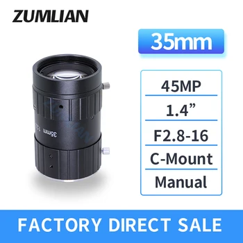 Объектив ZUMLIAN HD 35 мм с фиксированным фокусным расстоянием 45 мегапикселей Высокого разрешения с диафрагмой 1,4 дюйма F2.8 с ручной диафрагмой C-Mount FA Industril 45MP