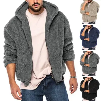Однотонная куртка, мужское двустороннее флисовое зимнее пальто с капюшоном и мягкими длинными рукавами, морозостойкие карманы, толстые для свободного ношения.