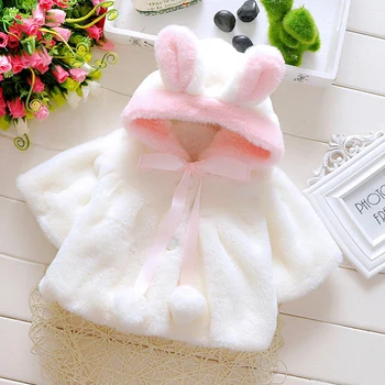 Осенне-зимняя одежда для маленьких девочек, милое плюшевое пальто принцессы с кроличьими ушками для девочек, теплый плащ с капюшоном, Рождественская детская куртка, верхняя одежда