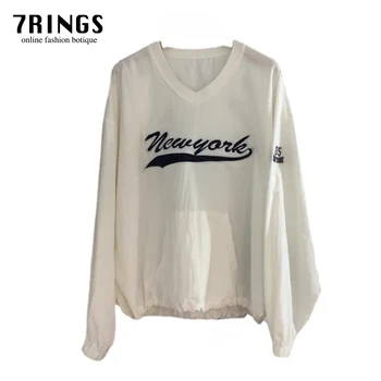 Осенняя коллекция 7rings, белые бейсбольные футболки с длинными рукавами и буквенным принтом, одежда для девочек, женские футболки свободного кроя, модный Крутой стиль