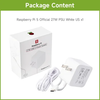 Официальный источник питания USB Type-C мощностью 27 Вт для Raspberry Pi 5, варианты цвета и вилки, переменный ток 100 ~ 240 В