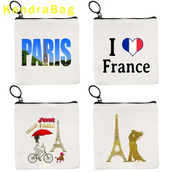 Париж, Франция, достопримечательности города, Эйфелева башня, футляр для ключей с цветочными буквами, кошелек для монет, холщовая сумка, хлопковые сумки, кошелек на молнии, подарки