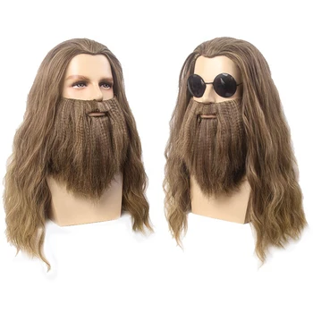 Парик для мужчин, парик и борода, длинный волнистый синтетический парик для косплея, смешанный цветной костюм для вечеринки на Хэллоуин, парик (Marvel Fat Thunder God)
