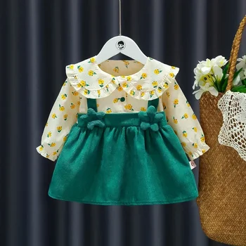 Платье для маленьких девочек 1-4 лет, осенняя милая нижняя юбка с принтом в корейском стиле, верхняя одежда для маленьких девочек, осенняя одежда для маленьких девочек