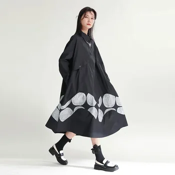 Платье осенняя одежда 2023 новинки черно-белое контрастное платье с принтом в стиле пэчворк свободная рубашка с длинными рукавами юбка женская