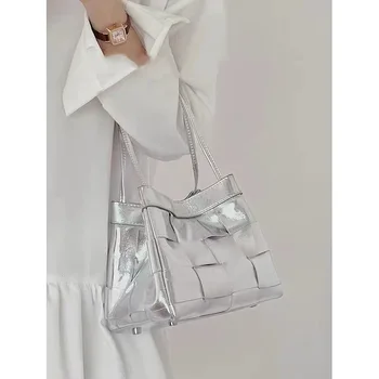Плетеная сумка большой емкости, летняя новинка 2022, женская сумка через плечо, модная сумка-тоут для пригородных поездок, сумка-тоут-ведро