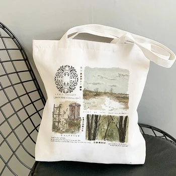 Повседневная сумка в стиле ретро 90-х, новая сумка для покупок большой емкости, холщовая сумка через плечо с мультяшной печатью, белая сумочка, многоразовая сумочка