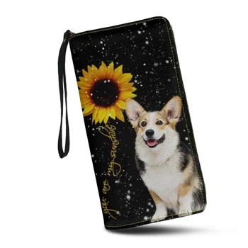 Подарок Belidome Sunflower Corgi, Милый женский кошелек-браслет из искусственной кожи, кошелек на молнии с RFID-блокировкой, Держатель для карт, клатчи