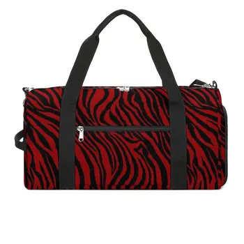 Полосатые рубиново-красные спортивные сумки с абстрактным принтом и обувью, спортивная сумка Оксфорд, мужская сумка на заказ, тренировочная Винтажная сумка для фитнеса