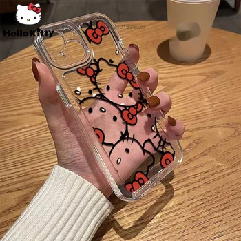 Простой прозрачный силиконовый защитный чехол Sanrio Hello Kitty для iPhone 14 13 12 11 Pro Max Plus 6 7 8 Plus X XS XR Max