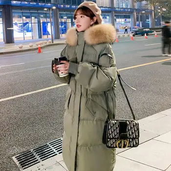 Пуховое хлопчатобумажное пальто для женщин зима 2023, новый корейский стиль, пальто для хлеба средней и длинной длины большого размера, свободное хлопчатобумажное пальто, утолщенное, модное