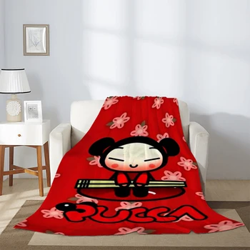 Пуховые одеяла для дивана Pucca на зиму, Корейский кукольный мультфильм, толстое и теплое флисовое одеяло, постельное белье из микрофибры, Пушистый мягкий ворс для дома