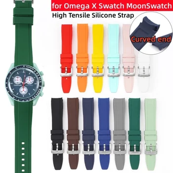 Ремешок из высокопрочной силиконовой резины 20 мм для Omega для Swatch MoonSwatch с изогнутым концом Для мужчин и женщин Водонепроницаемый Спортивный браслет 22 мм