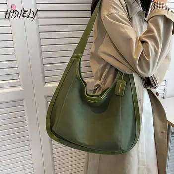 Ретро-сумки большой емкости для женщин 2023 Дизайнерская роскошная ткань Оксфорд Женские зеленые сумки на одно плечо Сумка для покупок Кошелек