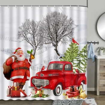 Рождественская занавеска для душа, зимняя ферма, снеговик, грузовик Санта-Клауса, Рождественская елка, Фермерский дом, Красная птица, Снежинка, украшение ванной комнаты
