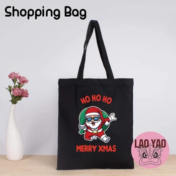 Рождественский подарок, холщовая сумка-тоут, женские сумки из ткани Санта-Клауса, женские эко-шоппинги, женские покупки