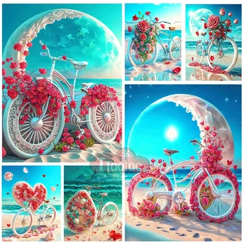 Розовый велосипед 5D Алмазная живопись Новое поступление Романтические Цветы Вышивка крестом Полная Круглая Квадратная Алмазная Вышивка Мозаичный Декор Подарок