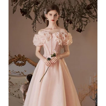 Романтическое вечернее платье с открытыми плечами, розовые вечерние платья с повязкой на спине, новое поступление женских вечерних платьев