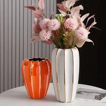 Роскошная керамическая ваза с золотой росписью, цветочная композиция, имитация, украшение гостиной, украшение дома, телевизионная кабина