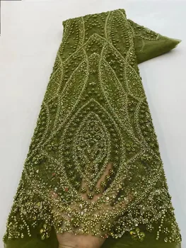 Роскошная Кружевная ткань ручной работы из бисера в Нигерийском стиле 2023 г. Высококачественная вышивка бисером с пайетками Африканская кружевная ткань для шитья