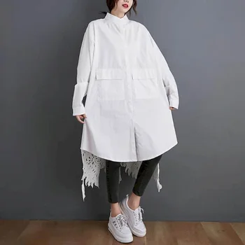 Рубашки пальто для женщин с длинным рукавом повседневная корейская мода полые крюк водолазка удлиненная стиль однобортный цельный куртки