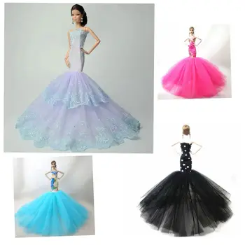 Светло-голубое модное платье русалки для одежды куклы Барби, Свадебное платье с рыбьим хвостом для одежды куклы Барби, платья ручной работы