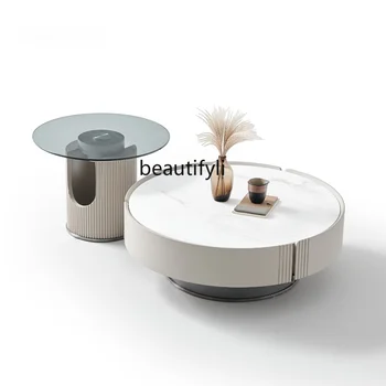 Светлый Роскошный Современный Мраморный круглый чайный столик для гостиной Домашний Минималистичный круглый журнальный столик белого размера