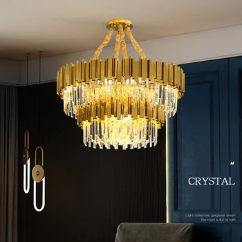 Светодиодная постмодернистская круглая золотая хрустальная люстра из нержавеющей стали, люстра-подвеска Lampen для столовой