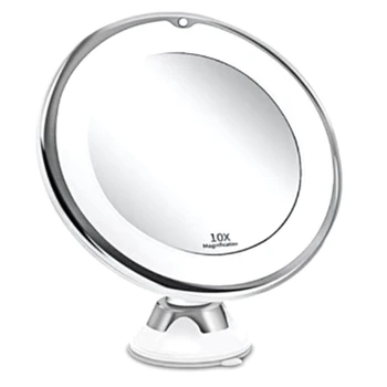Светодиодное 10-кратное увеличительное косметическое зеркало с фиксирующей присоской и регулируемым вращением на 360 градусов для дома/путешествий/ванной-Аккумулятор