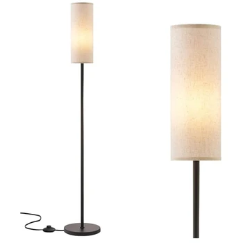 Светодиодный торшер с 3-цветной лампочкой E27, Лампа для чтения с регулируемой яркостью, льняной абажур, лампа для спальни, гостиной, офиса