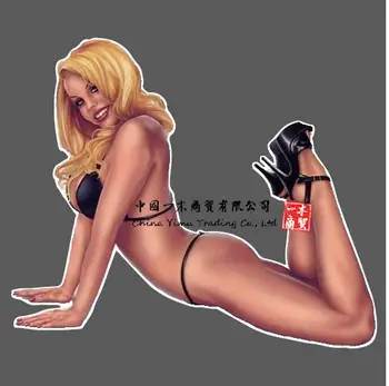 Сексуальная блондинка, черные стринги и бикини, наклейка на мотоцикл /виниловая наклейка