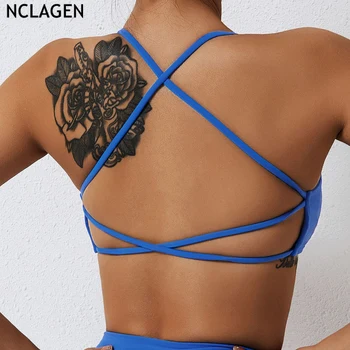 Сексуальный Спортивный бюстгальтер NCLAGEN крест-накрест на спине, женский топ для йоги, бега, фитнеса, Дышащие бюстгальтеры для спортзала с высокой поддержкой, с подушечками