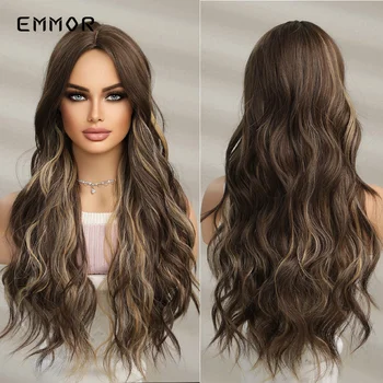 Синтетические белокурые парики Emmor Balayage, длинные волнистые парики без челки для женщин, повседневный косплей Лолиты, Термостойкие волокнистые волосы