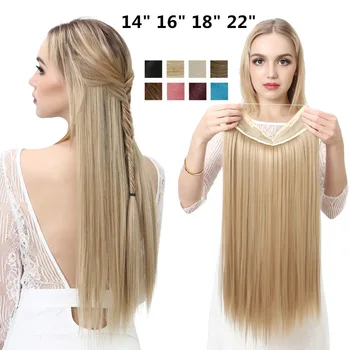 Синтетическое наращивание волос без зажима, Искусственная натуральная накладная Накладная Длинная Короткая прямая прическа для блондинок для женщин