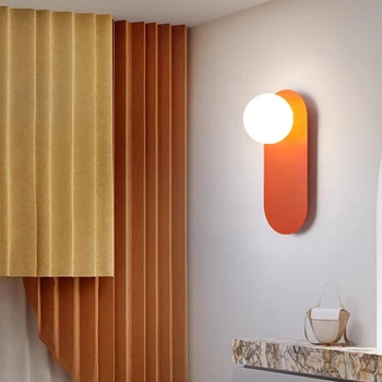 Скандинавский минималистичный светодиодный настенный светильник, стеклянные оранжевые настенные бра, украшение спальни, гостиной, коридора, Эстетические светильники