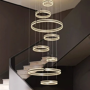 Современная кольцевая лестница, светодиодные фонари, подвесные светильники для гостиной, светодиодные люстры для столовой, подвесной светильник, внутреннее освещение