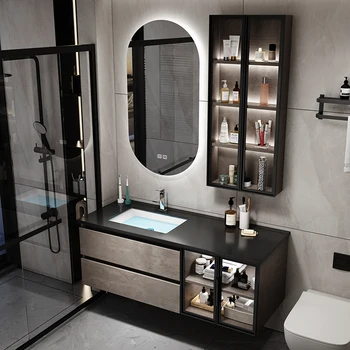 Современная простая каменная панель комбинация шкафов для ванной комнаты легкий роскошный умный зеркальный шкафчик для унитаза умывальник на заказ
