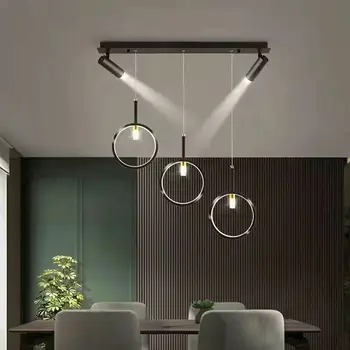 Современная ресторанная люстра в скандинавском минималистичном дизайне, светодиодная лампа для обеденного стола с черной/золотой полосой, кухонный подвесной прожектор