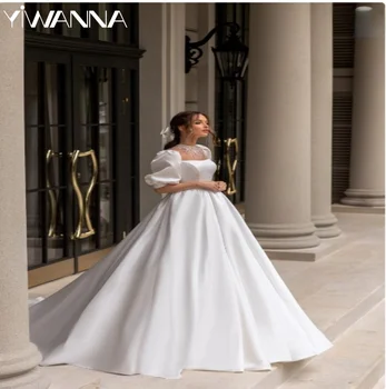 Современное свадебное платье с квадратным вырезом, простые аппликации, свадебное платье, Изящное платье-трапеция длиной до пола, платье для невесты Vestidos De Novia