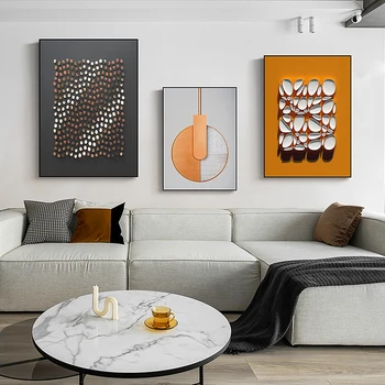 Современные абстрактные Геометрические узоры Настенное искусство Холст живопись Скандинавский плакат Оранжевые Картины для гостиной спальни домашнего декора
