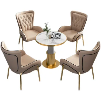 Современные золотистые роскошные блестящие металлические стулья ресторан кофейня кафе обеденный стул и стол из кожи нестандартного цвета
